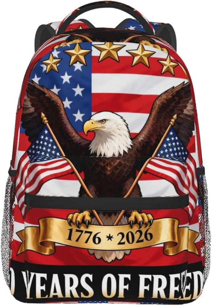 Lightweight Daypack for Camping Business Walking Cycling, Large Capacity Anti-Theft Multipurpose Bookbag, America 250th Anniversary USA Patriotic Freedom Art Gym Outdoor Hiking Backpack