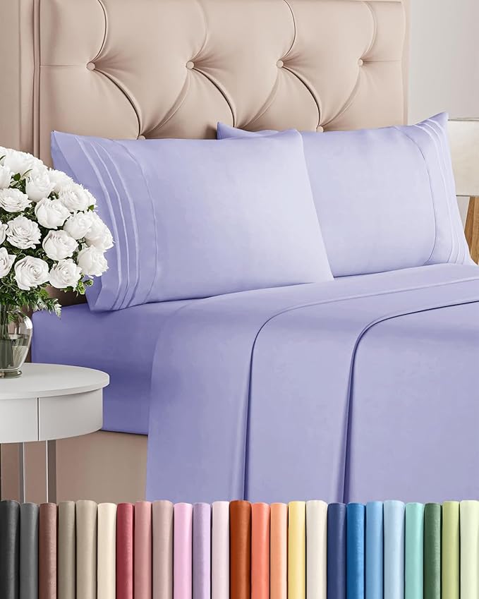 King Size 4 Piece Sheet Set - Comfy Breathable & Cooling Bed Sheets Set - Hotel Luxury Bedding for Women, Men, Kids, Teens, Boys & Girls - Deep Pockets, Ultra-Soft, Wrinkle Free - Oeko-Tex - Lavender