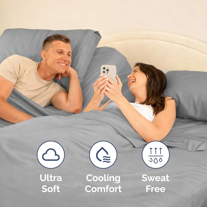 Flex Top Split Head King 4 Piece Sheet Set - Comfy Breathable & Cooling Bed Sheets Set - Hotel Luxury Bedding for Women, Men, Kids, Teens, Boys & Girls - Deep Pockets, Soft and Oeko-Tex - Steel Blue