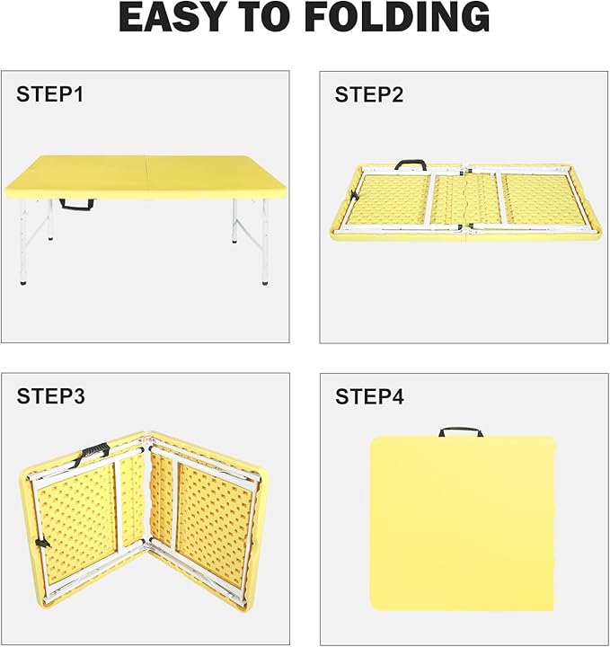Portable Plastic Folding Table 4ft/6ft/8ft Heavy Duty White Black Picnic Dining Table Fold-in-Half for Camp Party Kitchen Indoor Outdoor