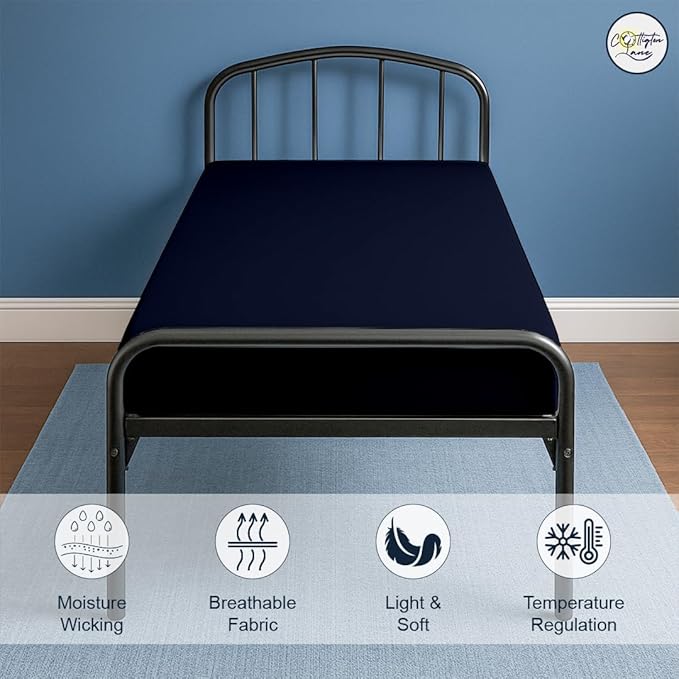 Cot Fitted Sheet 33 x 75, 100% Egyptian Cotton, 1 PC Cot Size Bottom Sheet Only, Perfect for Narrow Twin, Camp Bunk, Army Cots, Trifold Mattress, Camping Cot, Guest Bed Replacement(Navy Blue)