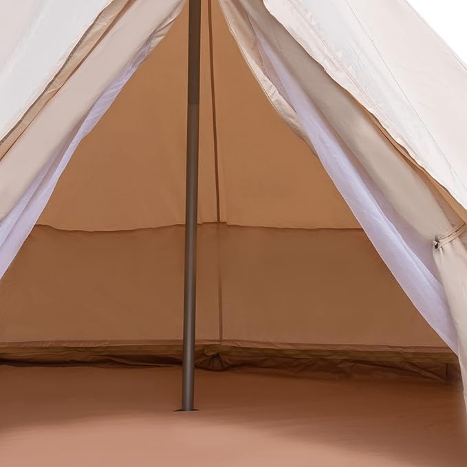 Bell Tent 118" All-Season Waterproof Canvas Camping Tent, 6.5ft Center Pole Polyester Cotton Tent for 2 Person with PVC Floor, Windproof Outdoor Camping Tent
