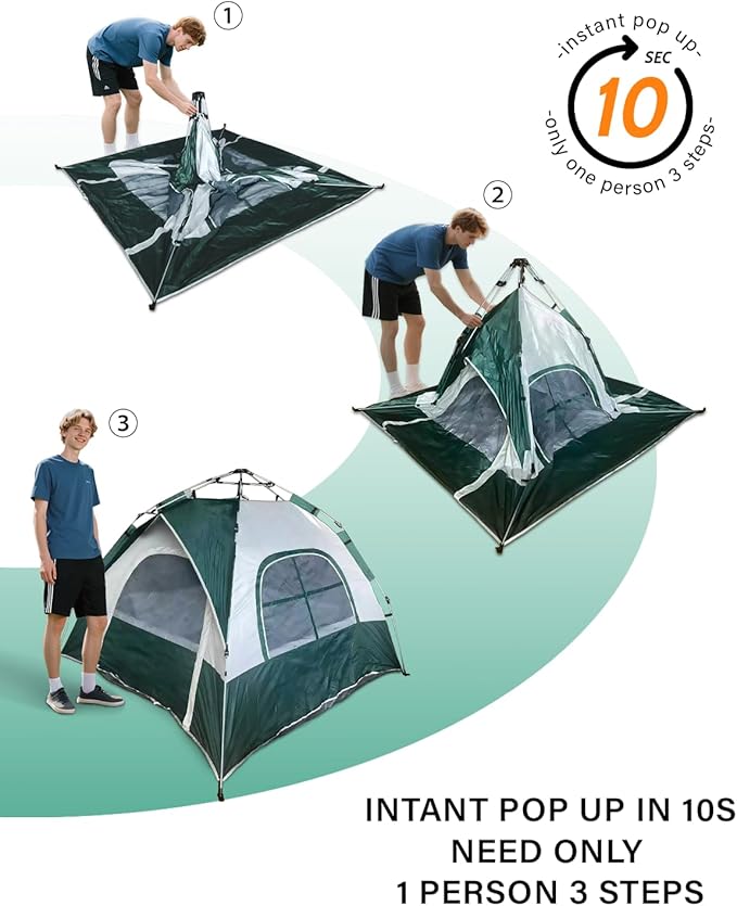 Instant Tent Person - Automatic Pop Up Camping Tent/Silver Coating UV Protection, Waterproof Portable for Backpacking & Camping with Carring Bag(Easy Setup & Fold)