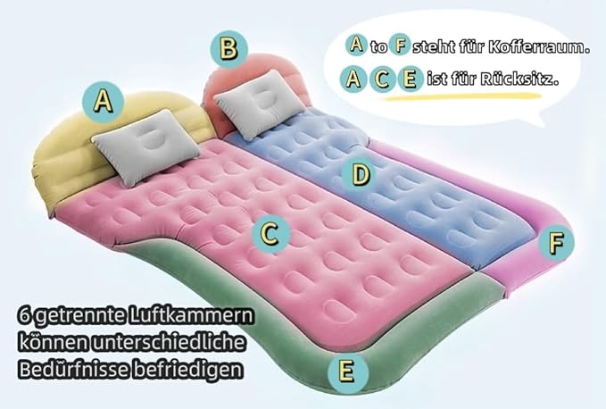 SUV Air Mattress Camping Bed Car Inflatable Mattress for Truck Backseat - Foldable Air Mattress with Flocking Surface and Pillows Portable Air Bed for Home Tent Camping Travel - Grey