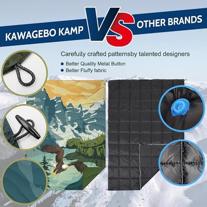 Camping Blanket Puffy - Outdoor Stadium Blanket Wearable, Lightweight, Packable, Machine Washable Camping Quilt for Traveling, Picnic, Beach, Party