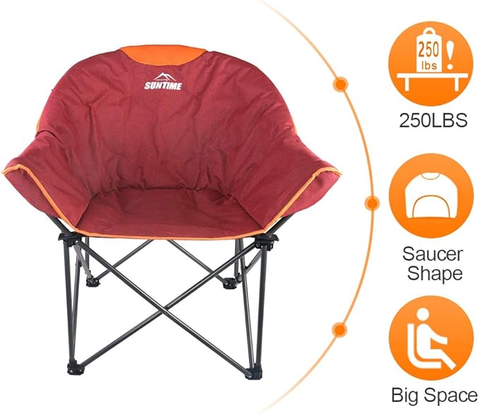 OUTDOOR LIVING SUNTIME Sofa Chair, Oversize Padded Moon Leisure Portable Stable Comfortable Folding Chair for Camping, Hiking, Carry Bag