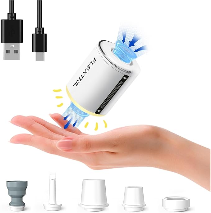 FLEXTAILGEAR Portable Air Pump with Camping Lantern Tiny Pump 2X 4kPa Air Pump for Inflatables Rechargeable Air Mattress Pump with Magnetic Design for Sleeping Pads, Pool Floats, Swimming Rings(White)