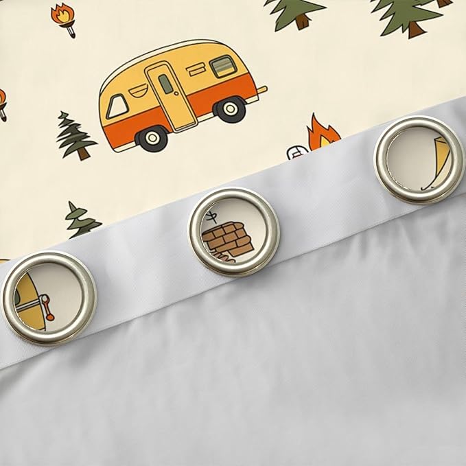 Erosebridal Camping Adventure Window Curtains 42" Wx90 L Happy Camping Blackout Curtains for Bedroom Living Room,Camper Campfire Pine Trees Window Treatments Tent Outdoor Life Drapes Decor 2 Panels