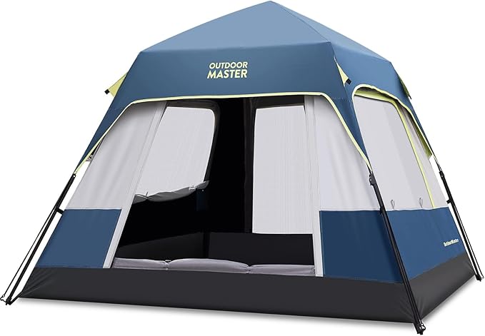 OutdoorMaster Updated Camping Tents, 4/6 Person Camping Tent with Blackout Shelter Technology, Easy Setup in 60 Seconds, Weatherproof Pop Up Tent with Top Rainfly, Instant Cabin Tent