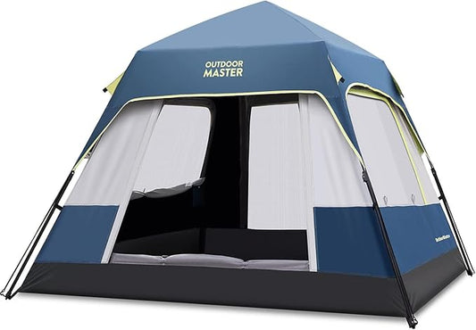 OutdoorMaster Updated Camping Tents, 4/6 Person Camping Tent with Blackout Shelter Technology, Easy Setup in 60 Seconds, Weatherproof Pop Up Tent with Top Rainfly, Instant Cabin Tent