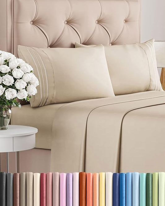 Cal King Size 4 Piece Sheet Set - Comfy Breathable & Cooling Bed Sheets Set - Hotel Luxury Bedding for Women, Men, Kids, Teens, Boys & Girls - Deep Pockets, Ultra-Soft, Wrinkle Free - Oeko-Tex - Wheat