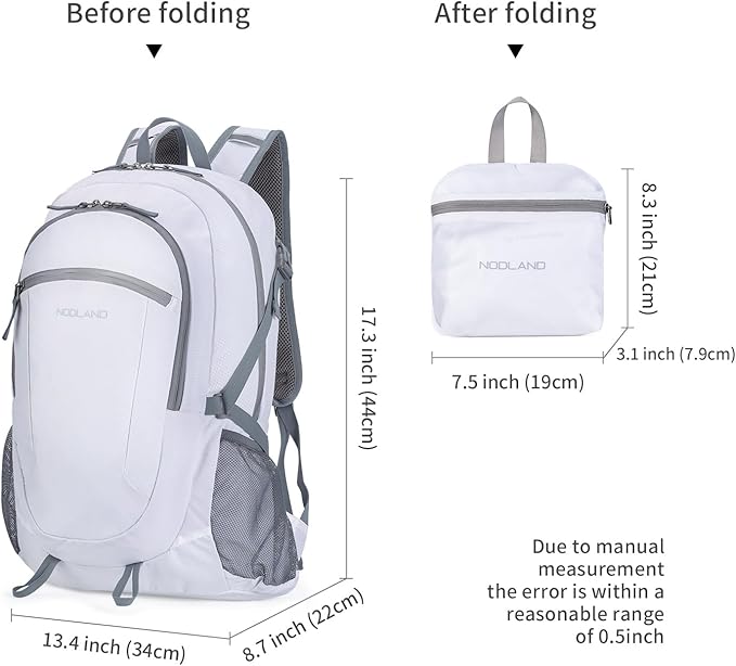 NODLAND Light Weight Packable Backpack for Travel Hiking 45L Foldable Water-Resistant Daypack Hydration Rucksack