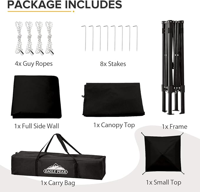 EAGLE PEAK Flex Ultra Compact 4x4 Pop-up Canopy Tent with Vented Top, Sun Shelter, Fast Set Up Changing Room, Portable Privacy Canopy for Camping, Photoshoots, and More (Black)
