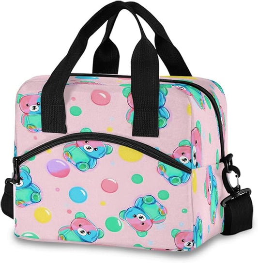 ALAZA Cute Teddy Bear Pattern Lunch Box for Men Women Adults Insulated Lunch Bag Cooler Bag with Adjustable Shoulder Strap for Work Picnic Travel