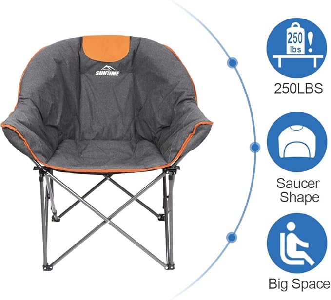 OUTDOOR LIVING SUNTIME Sofa Chair, Oversize Padded Moon Leisure Portable Stable Comfortable Folding Chair for Camping, Hiking, Carry Bag