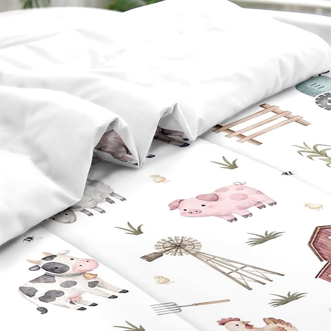 Comforter Set Twin Size, Farm Animal Cow 5 Pcs Bedding for Kids and Adults, Autumn Cute Tractor Bed Sheet Sets with Fitted Sheet Pillowcase & Sham for Bedroom Bed Decor