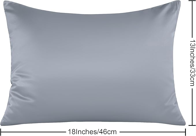 NTBAY Zippered Silk Satin Toddler Pillowcases - 2 Pack Hidden Zipper 13x18 Pillowcases - Luxury and Silky Baby Travel Pillow Covers, Silver Grey