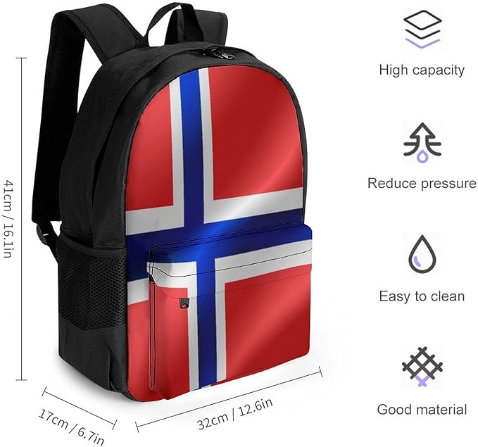 Lightweight Rucksacks for Climbing Outdoors Walking Cycling, Large Capacity Anti-Theft Multipurpose Carry On Bag, Flag Of Norway Camping Outdoor Backpack