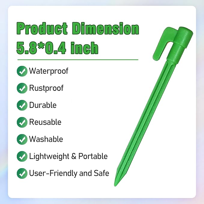 24pcs Green Plastic Tent Pegs, Ground Stakes, Landscape Fabric Stakes, Stakes for Inflatables, Garden Stakes, Yard Stakes, Tent Stakes for Camping, Outdoor Decorations, Tarping
