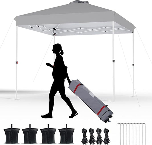 10x10 Pop Up Canopy, Heavy Duty Pop Up Tent with Wheeled Bag for Easy Moving, Easy Up Canopy Tent for Parties, Events, Camping, Outdoor Gazebo with 420D PU Coated Waterproof Grey Fabric