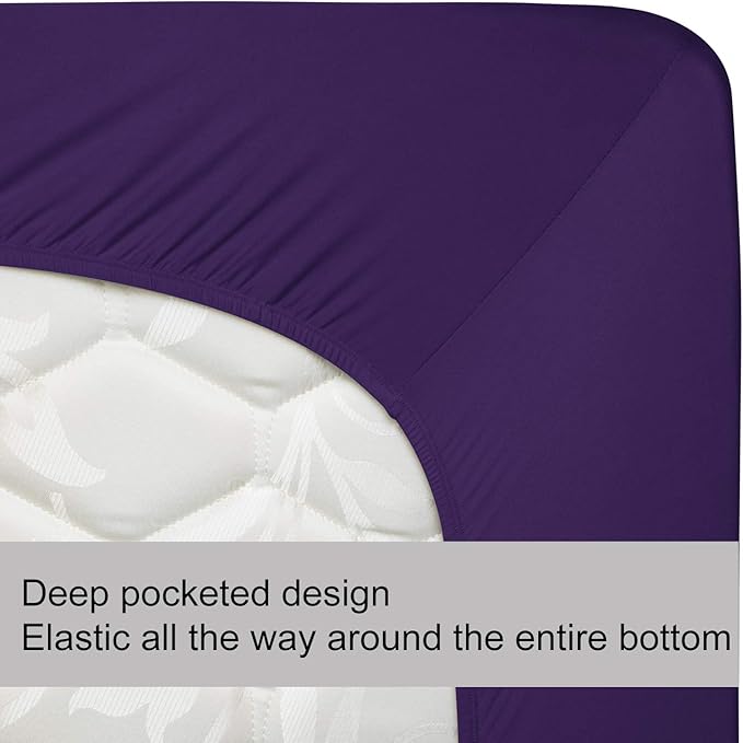 King Size Fitted Sheet Only - 4-Way Stretch Knit, Snug Fit, Wrinkle Free & Stay in Place, No More Slipping Off for Mattress, Soft & Comfortable - Purple, King
