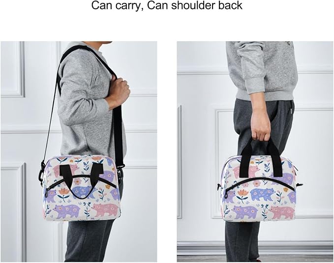 ALAZA Bear Flower Pattern Lunch Box for Men Women Adults Insulated Lunch Bag Cooler Bag with Adjustable Shoulder Strap for Work Picnic Travel