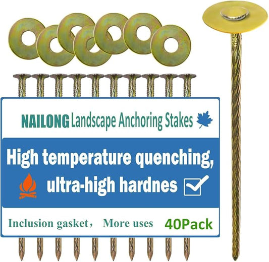 Synthetic Grass Landscape Landscape Anchoring Stakes Artificial Turf Stakes High Temperature Quenching Used for Garden Lawn Yard,Paver Edging,Weed Barrier,Artificial Turf 6" 40 Stakes 40 spacers