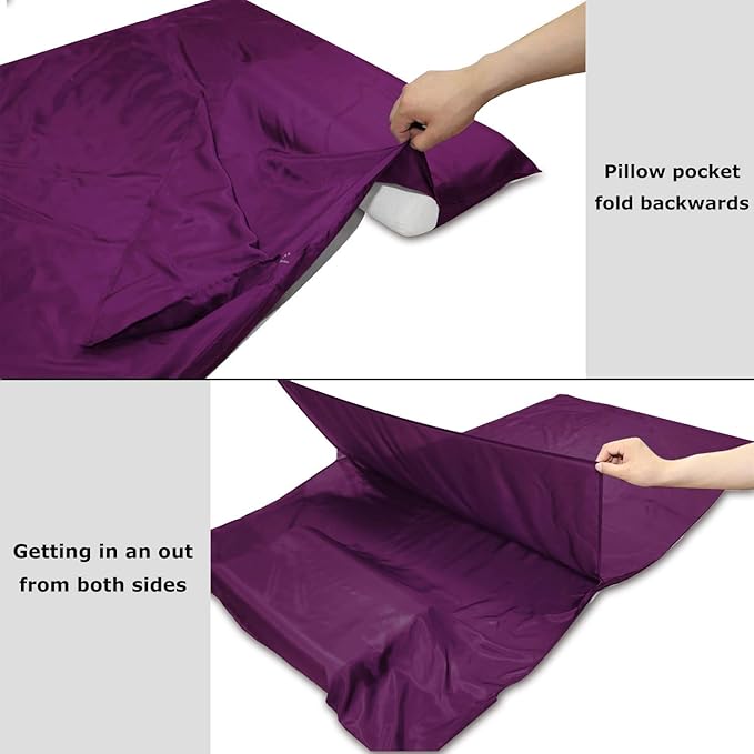 BROWINT Silk Sleeping Bag Liner, Silk Sleep Sack, Extra Wide 87"x43", Lightweight Travel Sheet for Hotels, More Colors for Option, Reinforced Gussets