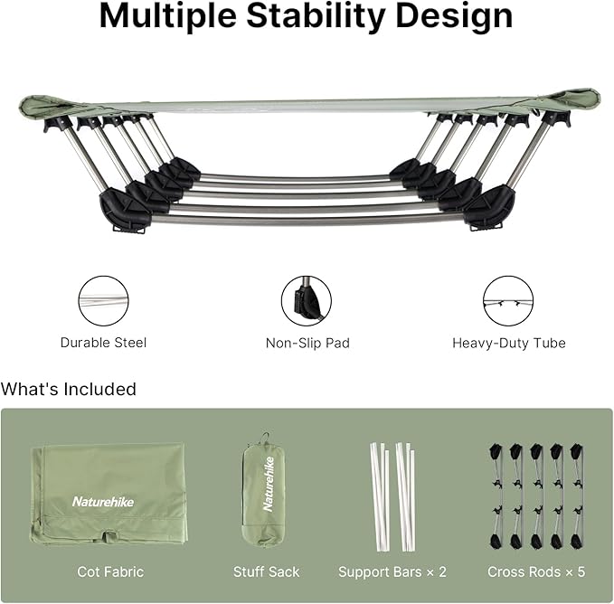 Naturehike Camping Cot, Ultralight Folding Backpacking Cot, 60-Second Easy Set-Up, Supports 330lbs, Portable Camping Bed for Adults Hiking Travel Home
