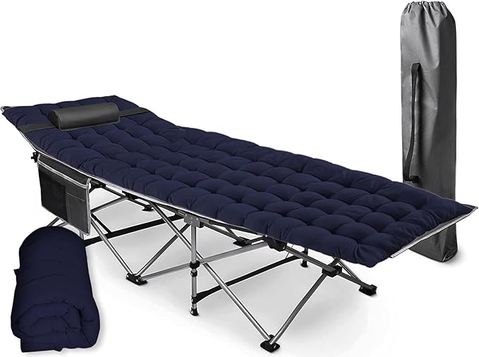 VaygWay Foldable Outdoor Camping Cot and Cot Pad Mattress- Soft Comfortable Lightweight Thick Cotton Sleeping Cot- Portable Hiking, Traveling, Backpacking Waterproof Bottom Pad