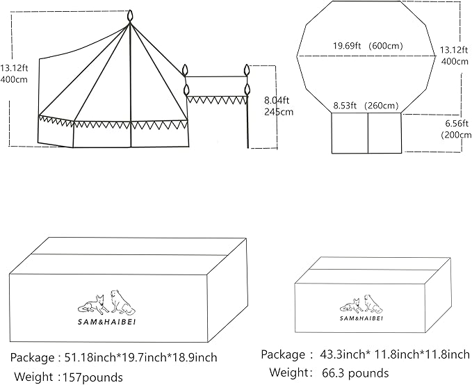 AM&HAIBEI 19.68×13.1ft Canvas Bell Tent for Glamping, 4-Season Yurt with Porch, Heavy Cotton Canvas Design for Outdoor Living