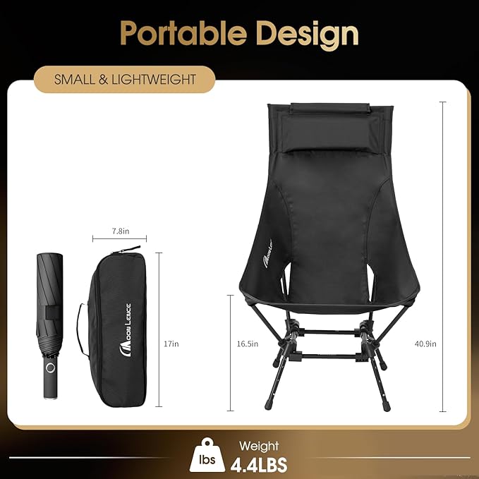 MOON LENCE Portable Camping Chairs for Adults, Adjustable Oversize Beach Chair Lawn Chair with High Back - Large Capacity, Heavy Duty (New Black)