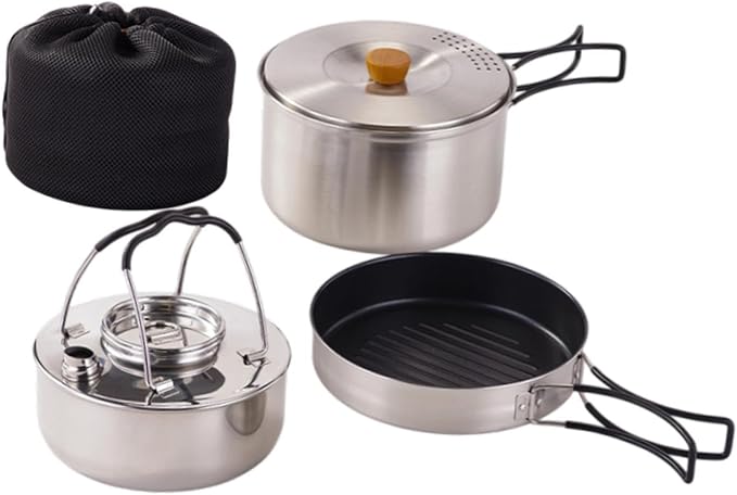 Camping Mess Kit,Nonstick Frying Pan,Open Fire Cookware,Folding Handle,Gear,Outdoor Camping Cookware,Soup Pot for Camping BBQ