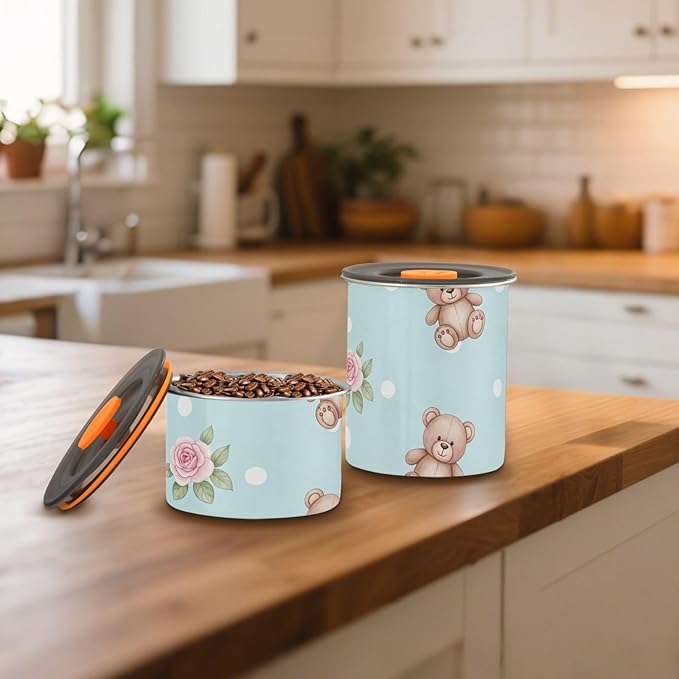 Bear and Rose Food Storage Containers Reusable Stainless Steel Containers with Lids 500ML Storage Jars for Cereal, Dry Food, Coffee
