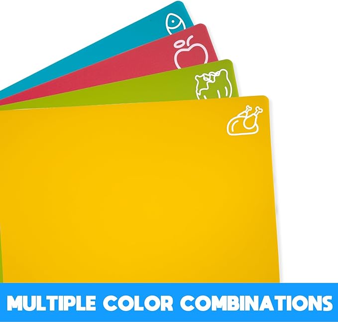 GoodLuck 5 Pieces Flexible Cutting Boards with Hanging Hole, BPA Free Plastic Cutting Boards for Kitchen, Non Slip Cutting Mat for Meat and Vegetables