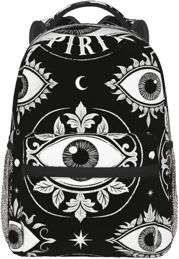 Casual Daypack Multipurpose Anti-Theft Large Capacity Carry On Bag, Magical Sun Moon Gothic Spirit Board Pattern Black Casual Daypack Climbing Shoulder Bag With Padded Straps