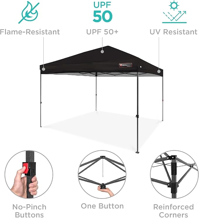 Best Choice Products 8x8ft Pop Up Canopy Tent, Outdoor Shade, 1 Person 1 Minute Set Up, Carry Case, 4 Weight Bags - Black
