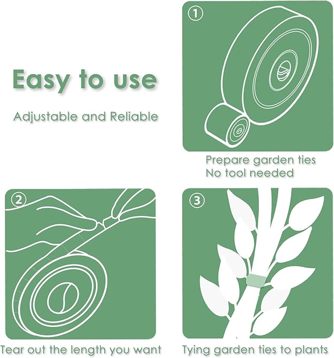 Garden Tie Green Strap Plant Supports Gentle on Plants Pre-Cut Design Tearable Reusable Sturdy Multi-Purpose for Home Garden Balcony Office (32.8ft × 0.6 inch, Green)