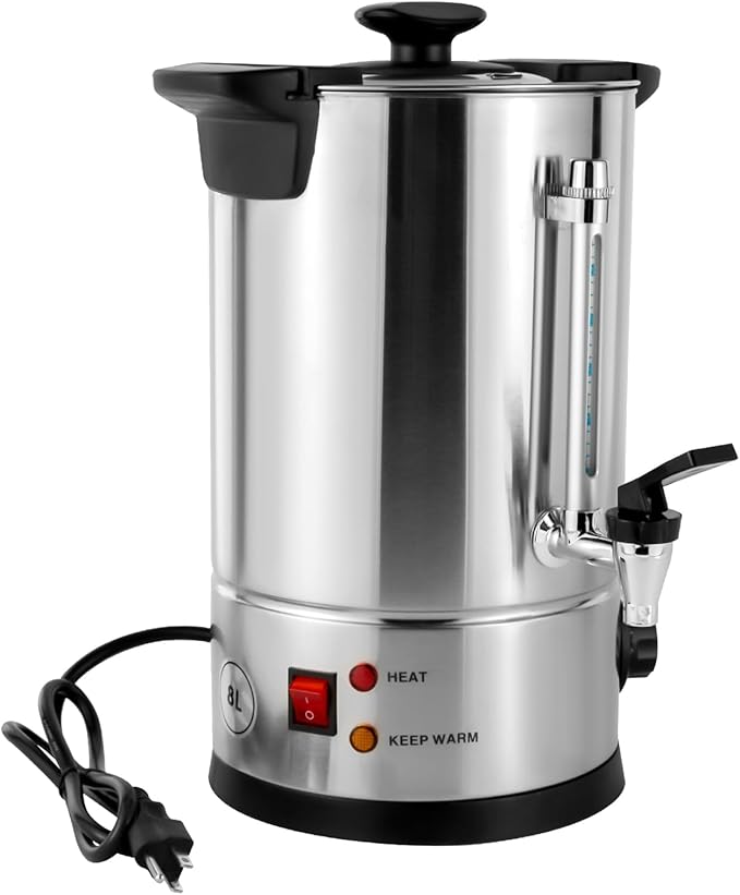 8L/2.11gal Commercial Grade Stainless Steel Coffee Urn, Coffee Maker Hot Water Urn 1000W Upgraded Power, Quick-Brewing Coffee Maker for Home, Party, Office, Wedding
