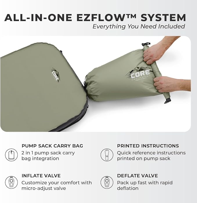CORE Regular Self Inflating Camping Bed | Perfect Blow Up Mattress for Travel Car Camping & Outdoor Use | Air & Foam Filled Inflatable Sleeping Pad for Adults