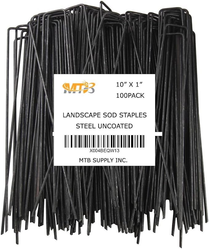 100 Pack 10x1 inch 11GA(0.12inch) Landscape Staples Garden Stakes Fence Netting Pins Ground Spikes Sod Cover Fabric Pegs Steel Uncoated