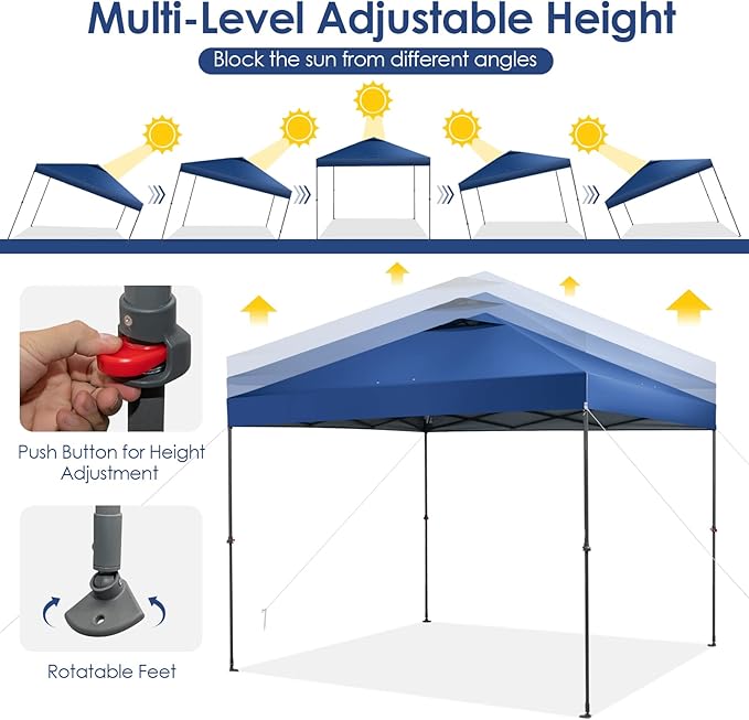 Tangkula 10x10 Ft Pop Up Canopy, Easy Set-up Instant Tent with Center Lock, Carry Bag, Rotatable Feet, 8 Stakes, 4 Ropes, Outdoor Canopy Tent for Beach, Camp, Patio, Market (Blue)