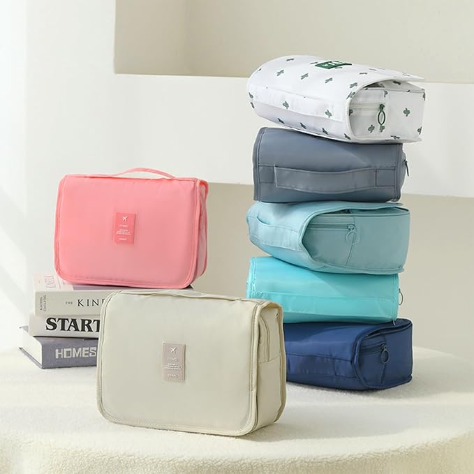Waterproof Hanging Toiletry Bag for Travel | Cosmetic Organizer with Hook | Portable Makeup Bag for Women and Men (Light Blue)