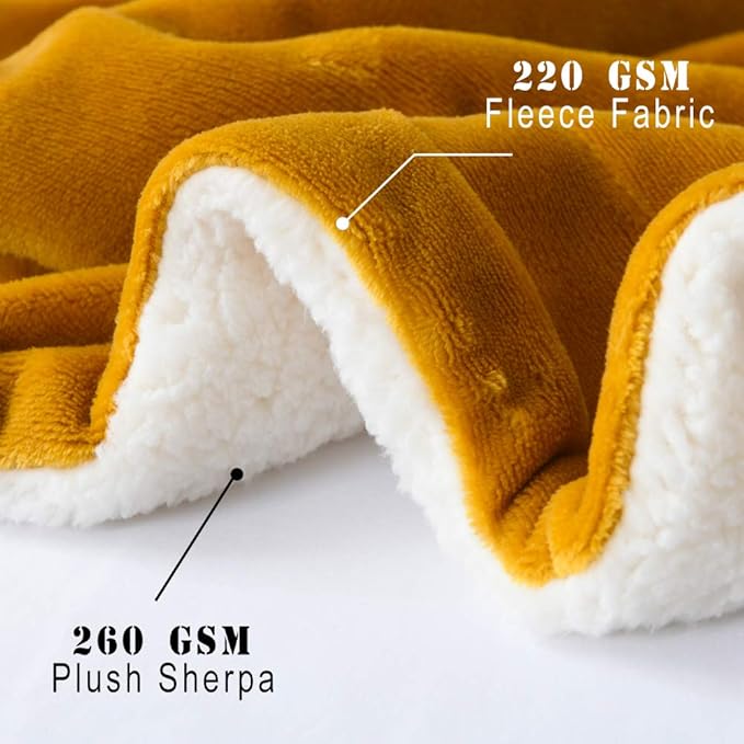 NANPIPER Throw Blanket Reversible Sherpa Flannel Blanket Ultra-Soft Plush Warm Fleece Microfiber for Bed/Couch Decorative Lightweight(50"x60",Ginger Yellow)
