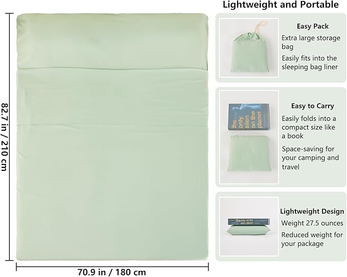 Sleeping Bag Liner Camping Adult Sleep Sack Lightweight Travel Sheet for Hotel Bed Compact Ultralight Essential Cleaning Supplies Kit Travel Bedding Set for Backpacking