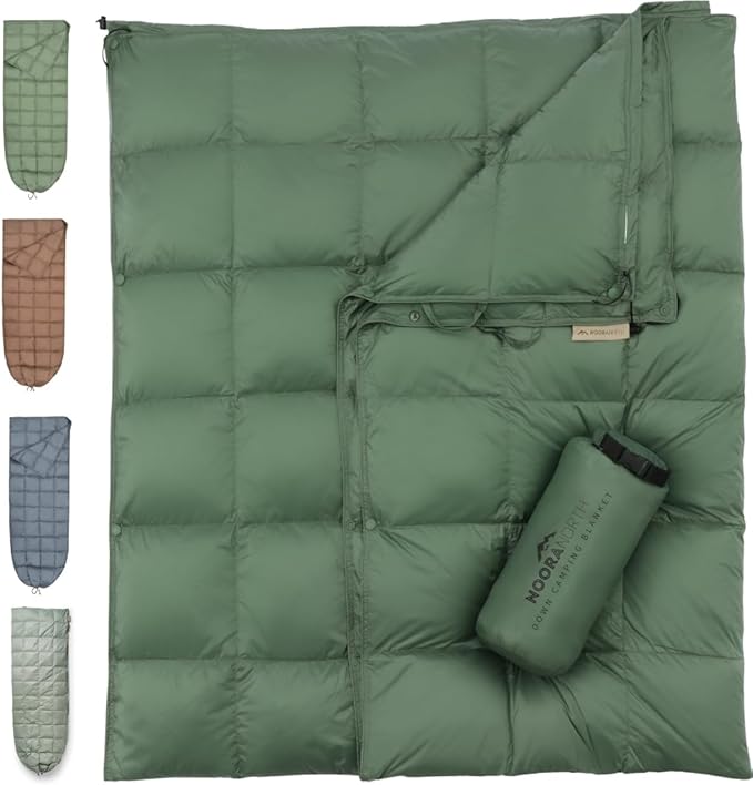 Down Camping Blanket with Footbox – Lightweight, Packable, Water Resistant Backpacking Quilt & Warm Puffy Compact Outdoor Throw – 52x77 with Stuff Sack for Stadium, Hiking & Travel