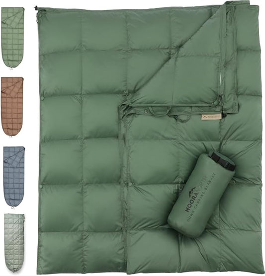 Down Camping Blanket with Footbox – Lightweight, Packable, Water Resistant Backpacking Quilt & Warm Puffy Compact Outdoor Throw – 52x77 with Stuff Sack for Stadium, Hiking & Travel