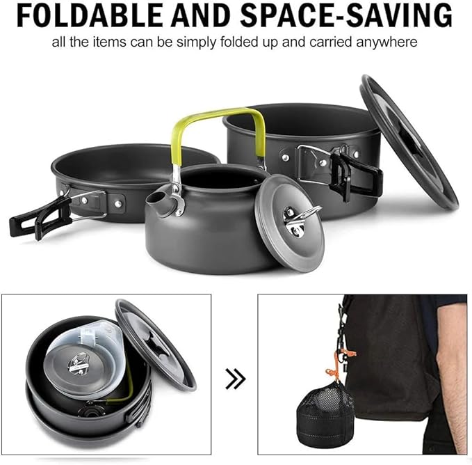 Camping Cookware Set Aluminum Nonstick Portable Outdoor Tableware Kettle Pot Cookset Cooking Pan Bowl for Hiking BBQ Picnic