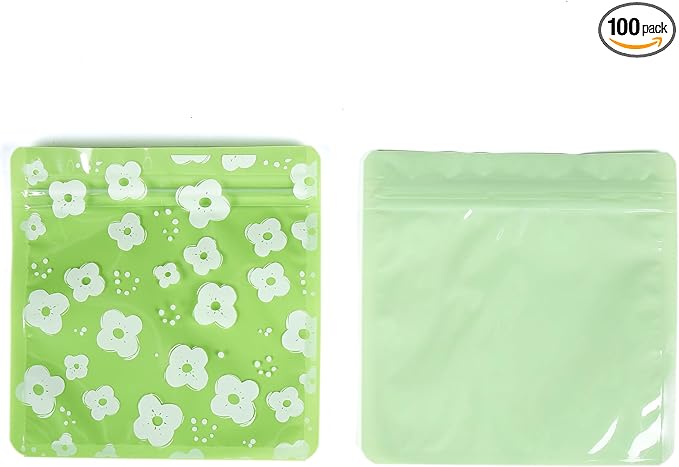 QQ Studio 100 PCS Clear Print Poly Plastic Color Empty Hangover Starter Kit with Resealable Zipper Seal Lock (Flower, 5.12 inch x 5.12 inch)