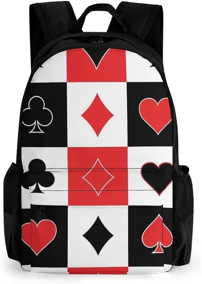 Lightweight Rucksacks for Climbing Outdoors Walking Cycling, Large Capacity Anti-Theft Multipurpose Carry On Bag, Poker Suits Hearts Diamonds Spades Grid Playing Cards Camping Outdoor Backpack